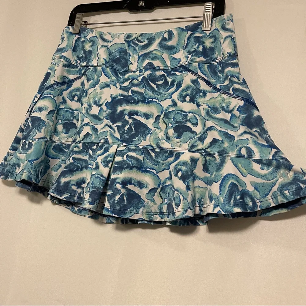 Eleven by Venus Williams Tennis Skort Skirt  Ruffled Hem Floral Blue Active Sz L - Picture 3 of 5